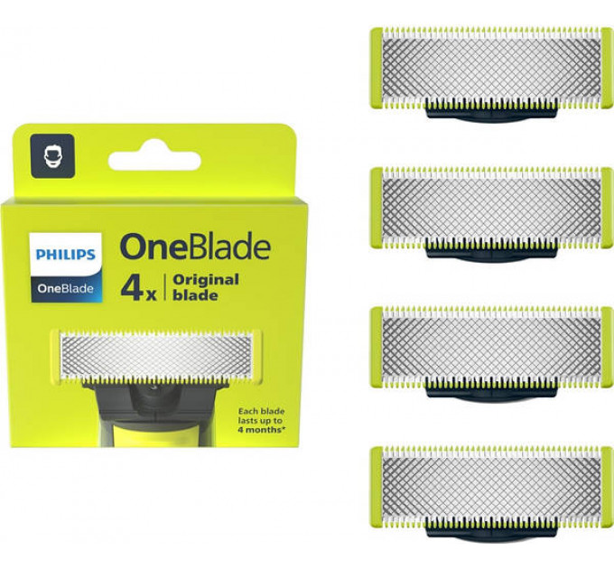 Змінні леза Philips OneBlade QP240/50 4 шт. насадка для гоління обличчя, насадка для тримера філіпс уан блейд