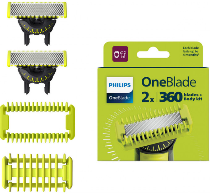 Сменное плавающее лезвие Philips OneBlade 360 с насадками для тела 2 шт.