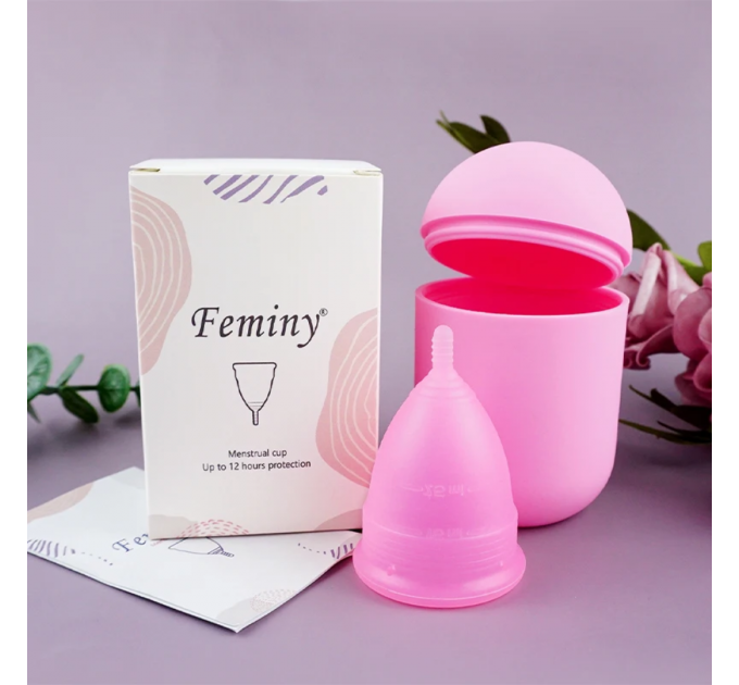 Менструальна чаша Feminy — багаторазова, 3 розміри, з контейнером