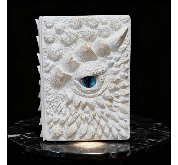 Блокнот с глазом дракона в белой 3D обложке — съемная обложка