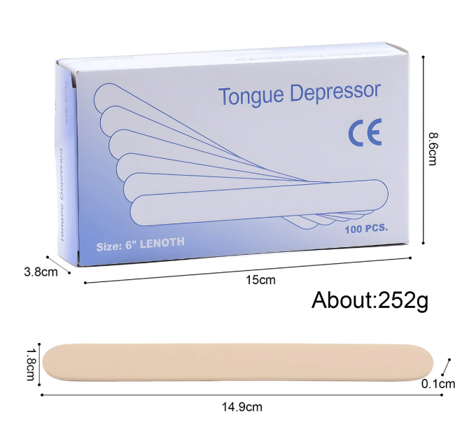 Дерев’яні шпателі 100 шт (15 см) у коробці — для косметології та депіляції