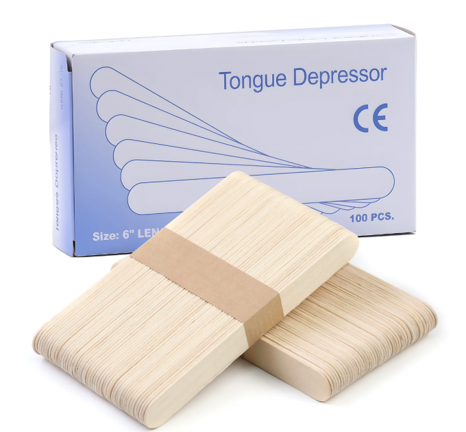 Дерев’яні шпателі 100 шт (15 см) у коробці — для косметології та депіляції