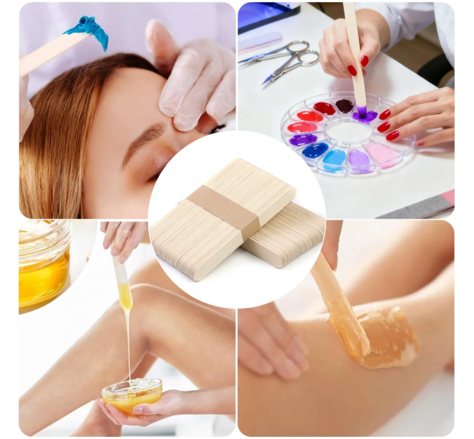 Дерев’яні шпателі 100 шт (15 см) у коробці — для косметології та депіляції