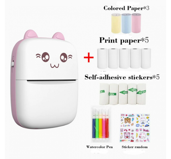 Дитячий портативний термопринтер Mini Printer з папером та фломастерами (рожевий / блакитний)