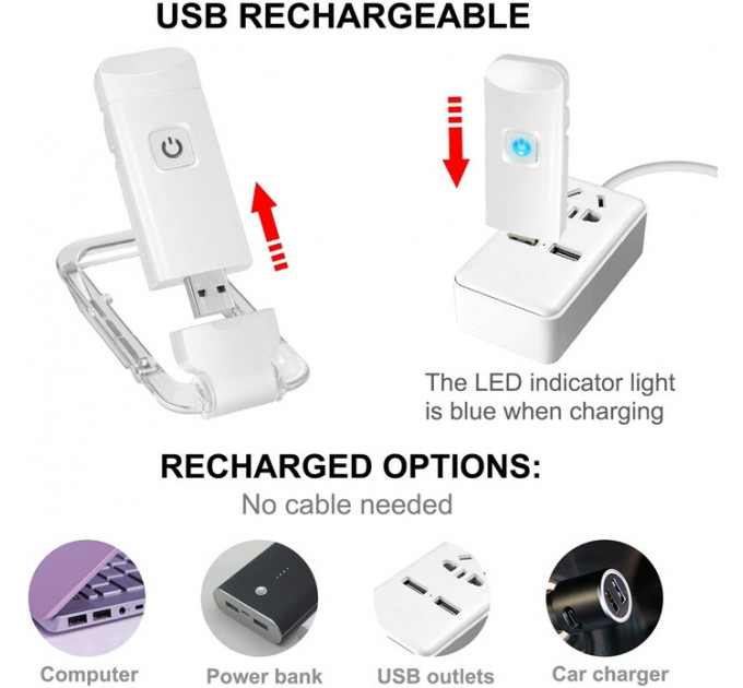 Світлодіодна USB лампа для читання книг 3 режими яскравості біла