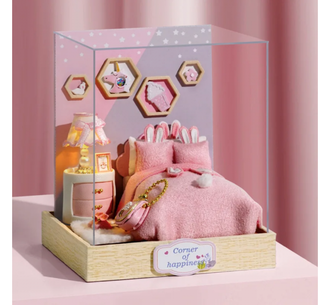 Мініатюрна кімната «Куточок щастя» — DIY набір для створення рожевого бук нука